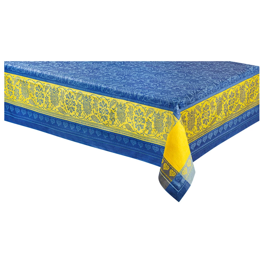 Скатерть прямоугольная Яковлевский Жаккард Бабочки 170х240см синяя с желтой каймой, полулен