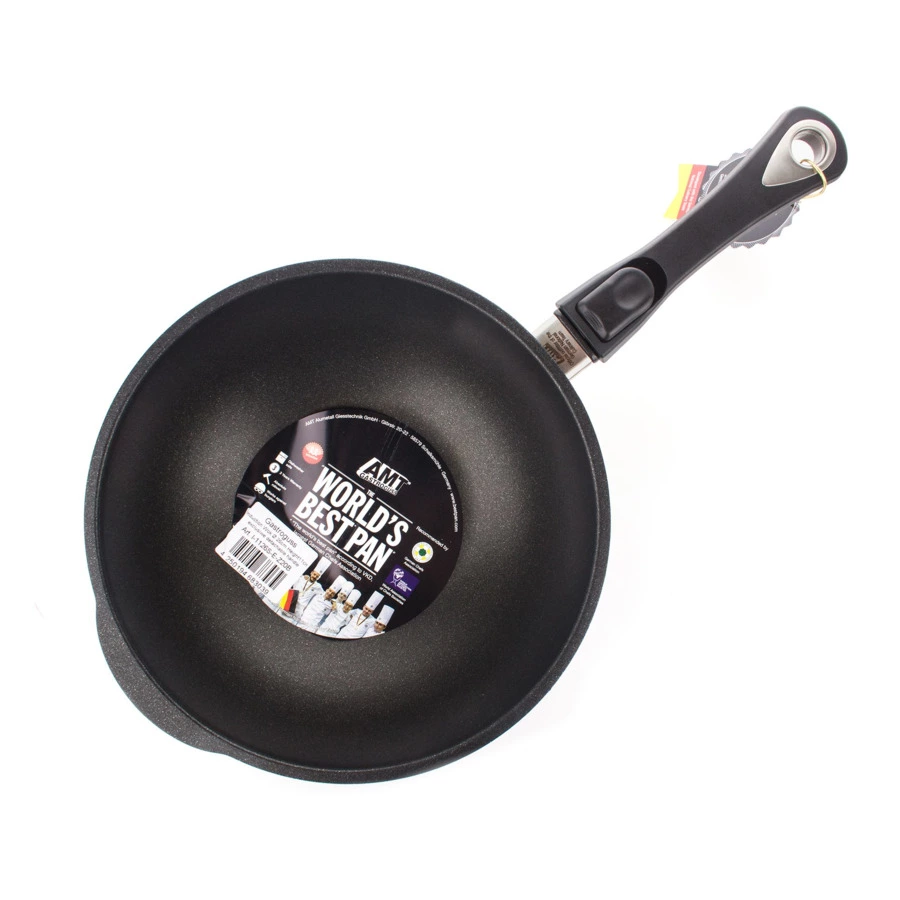 Сковорода Вок антипригарная для индукции со съемной ручкой АМТ 26х11 см, алюминий