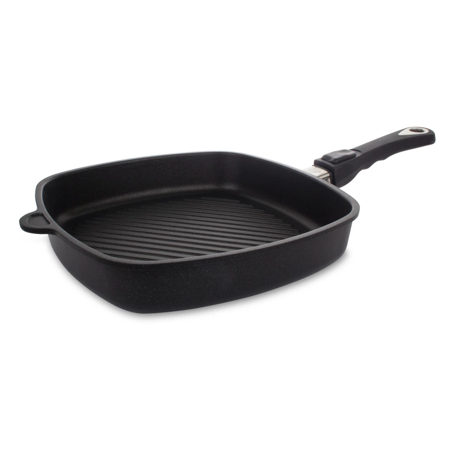 Сковорода гриль для индукции со съемной ручкой антипригарная АМТ 26х26х4 см, алюминий