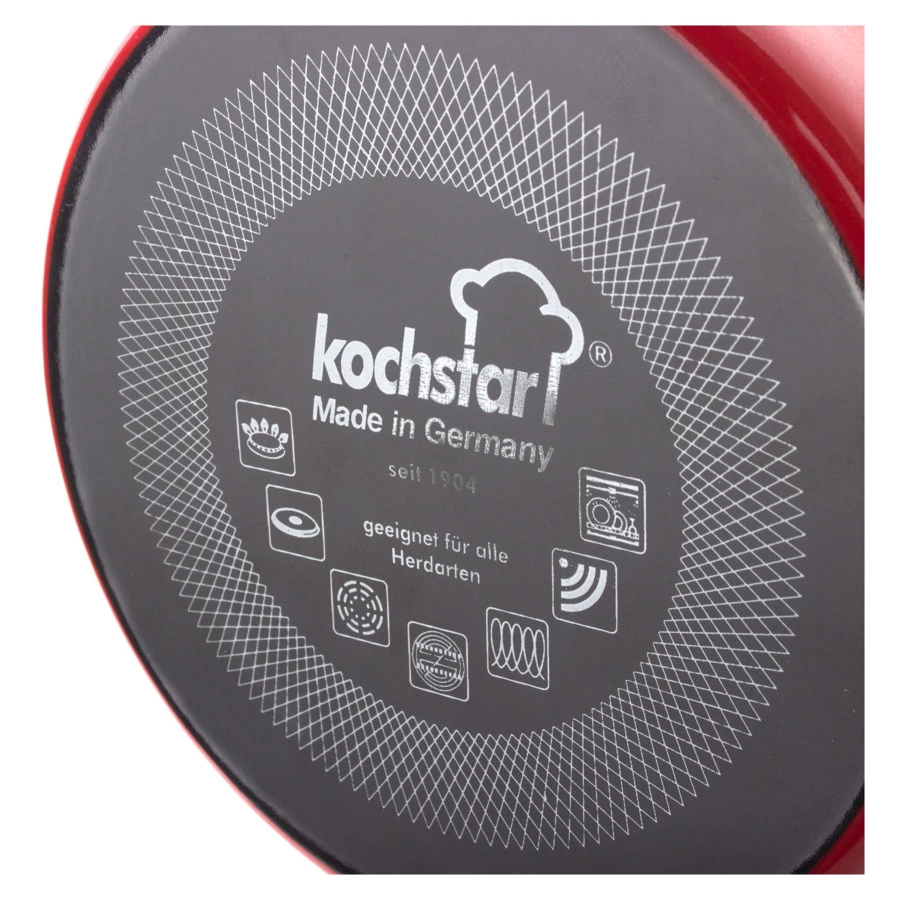 Ковш эмалированный со стеклянной крышкой KOCHSTAR 1,4 л, 16 см, красный