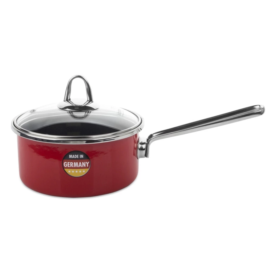 Ковш эмалированный со стеклянной крышкой KOCHSTAR 1,4 л, 16 см, красный