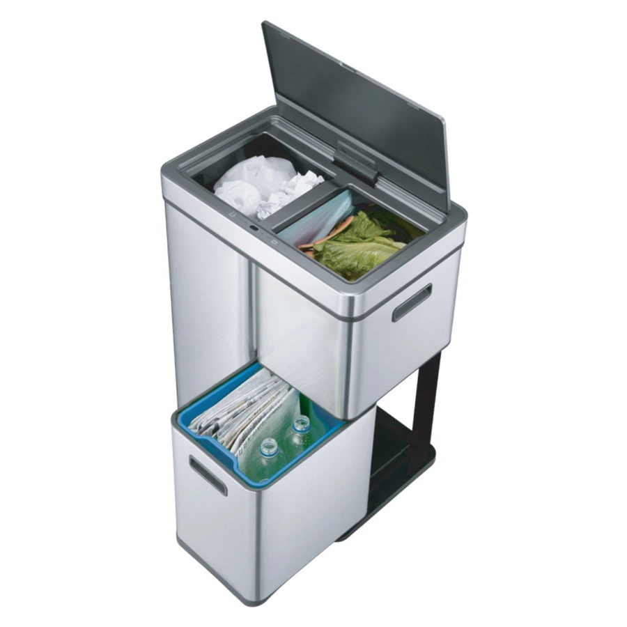 Ведро для мусора сенсорное EKO с тремя емкостями 30 л, 15 л, 15 л, сталь нержавеющая