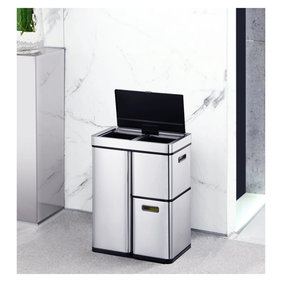 Ведро для мусора сенсорное EKO с тремя емкостями 30 л, 15 л, 15 л, сталь нержавеющая