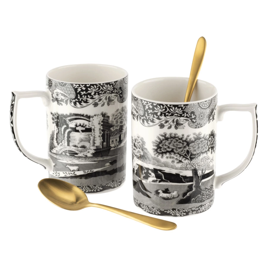 Набор кружек с чайными ложками Spode Черная Италия 340 мл, 2шт, лимитированный выпуск