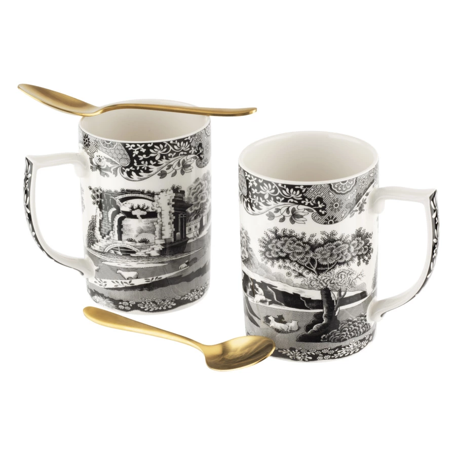 Набор кружек с чайными ложками Spode Черная Италия 340 мл, 2шт, лимитированный выпуск