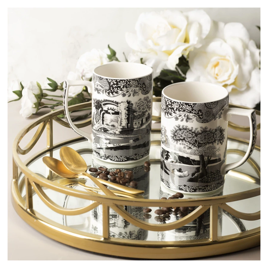 Набор кружек с чайными ложками Spode Черная Италия 340 мл, 2шт, лимитированный выпуск