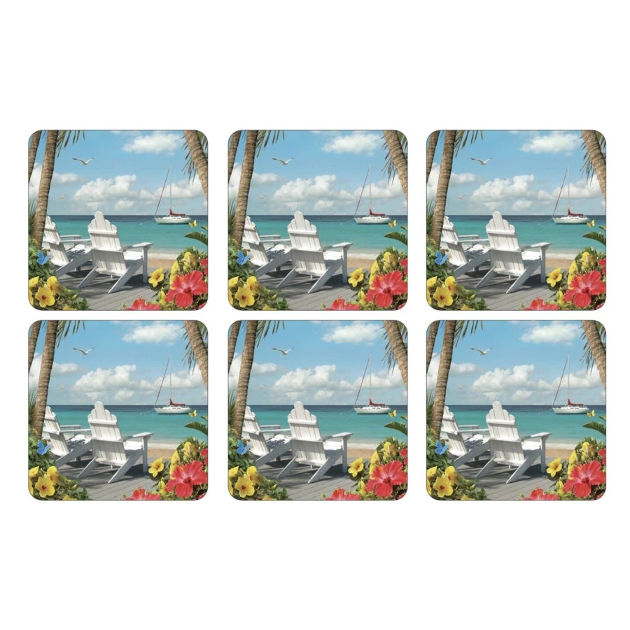 Подставка под бокалы Pimpernel На побережье 10х10 см, набор 6 шт, пробка, п/к