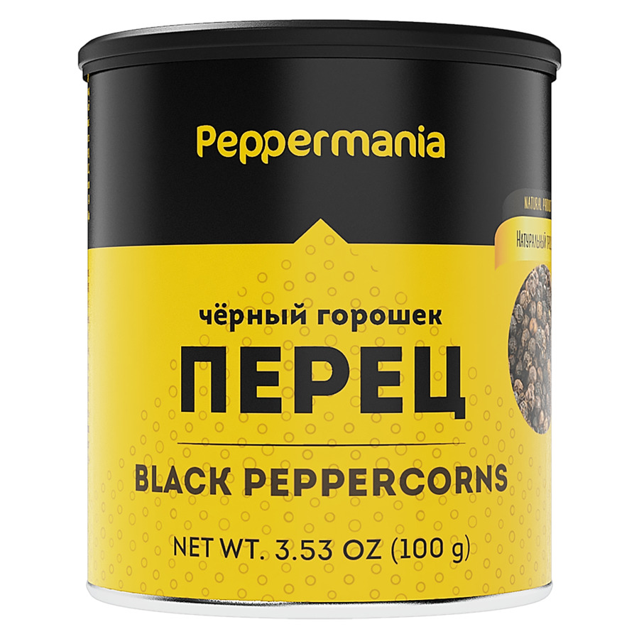 Перец Peppermania Черный горошек, банка 100г чеснок гранулированный peppermania банка 100г