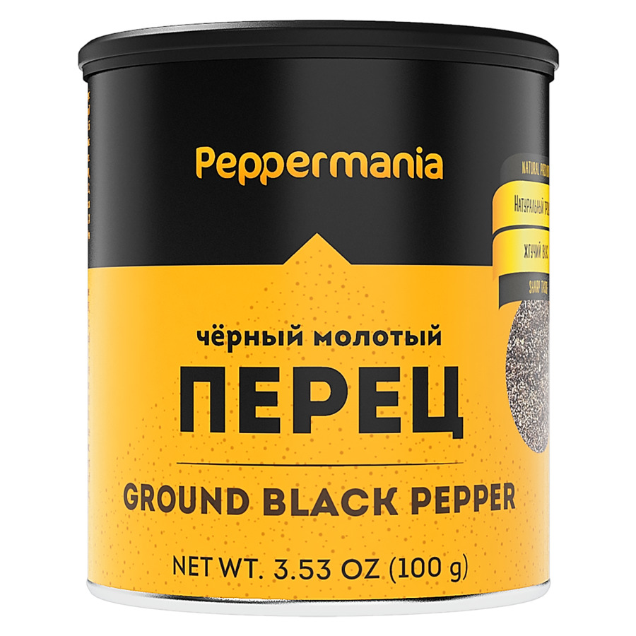 Перец Peppermania Черный молотый, банка 100г чеснок гранулированный peppermania банка 100г