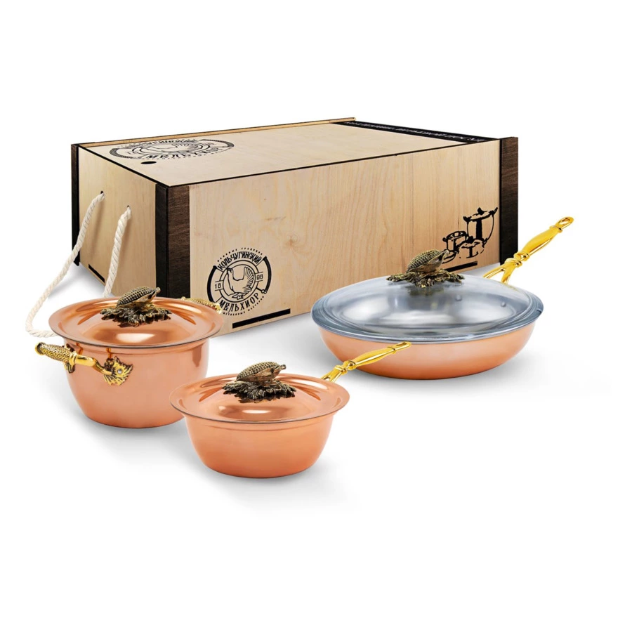 Набор медной посуды Кольчугинский мельхиор Кукуруза 3 предмета, медь, п/к