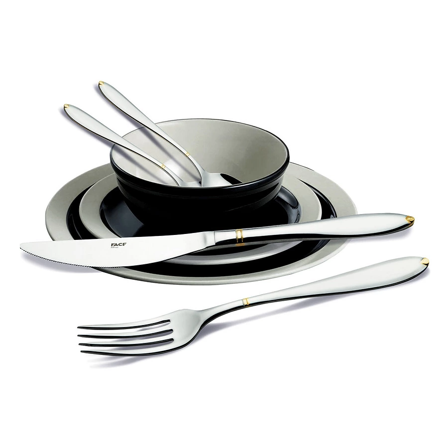 Набор столовых приборов Face Julia Gold на 12 персон 75 предметов, золотой декор, деревянный короб