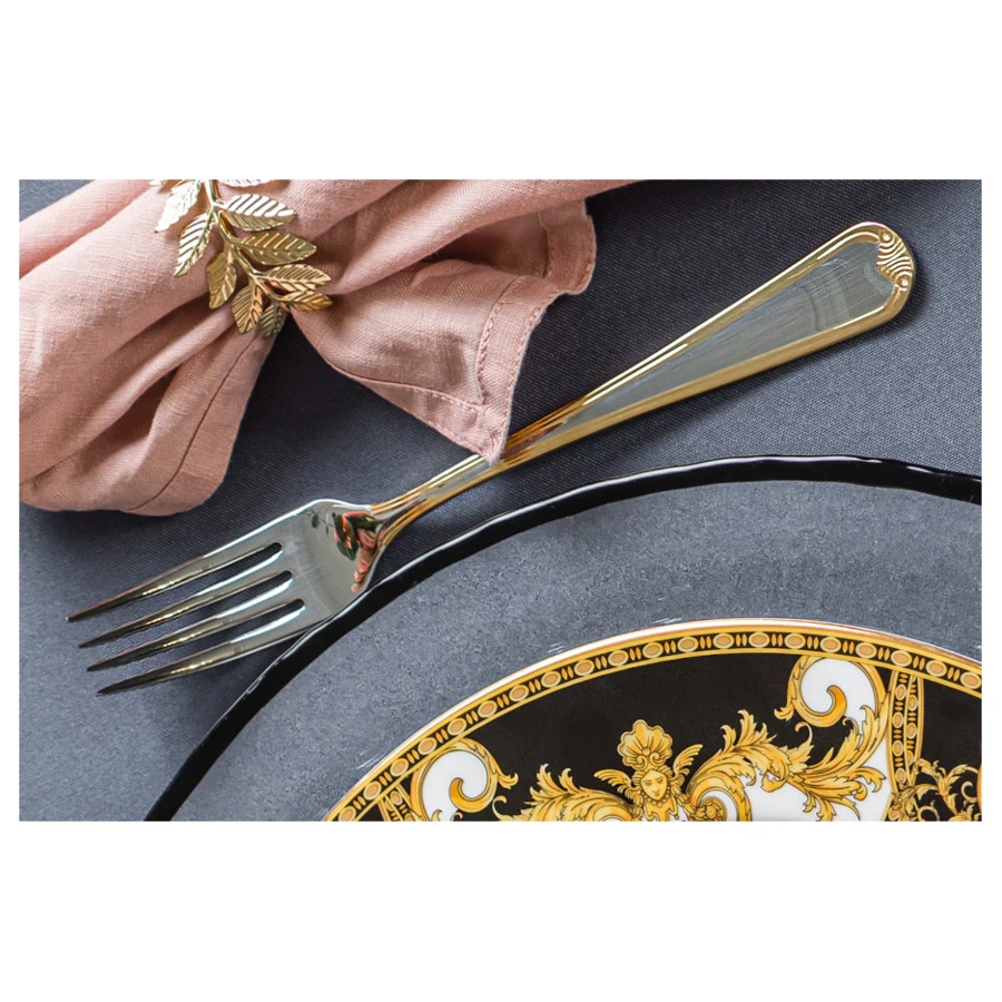 Набор столовых приборов Face Santorini Gold на 6 персон 24 предмета, золотой кант, деревянный короб