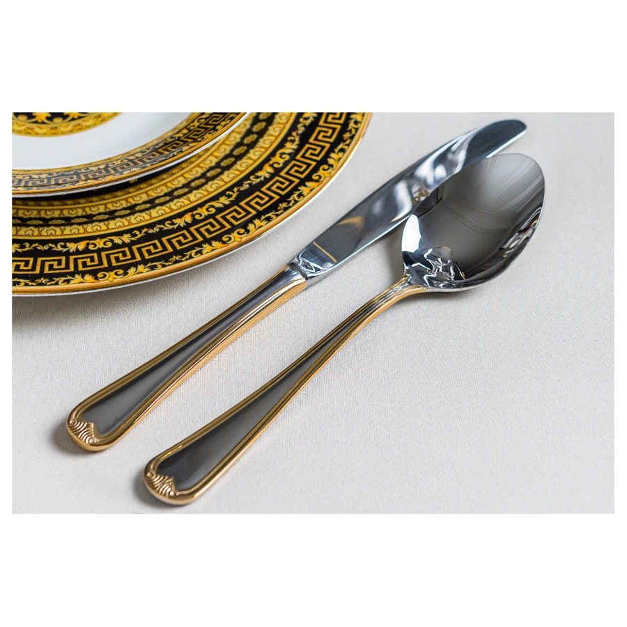 Набор столовых приборов Face Santorini Gold на 12 персон 75 предметов, золотой кант, дерев. коробка