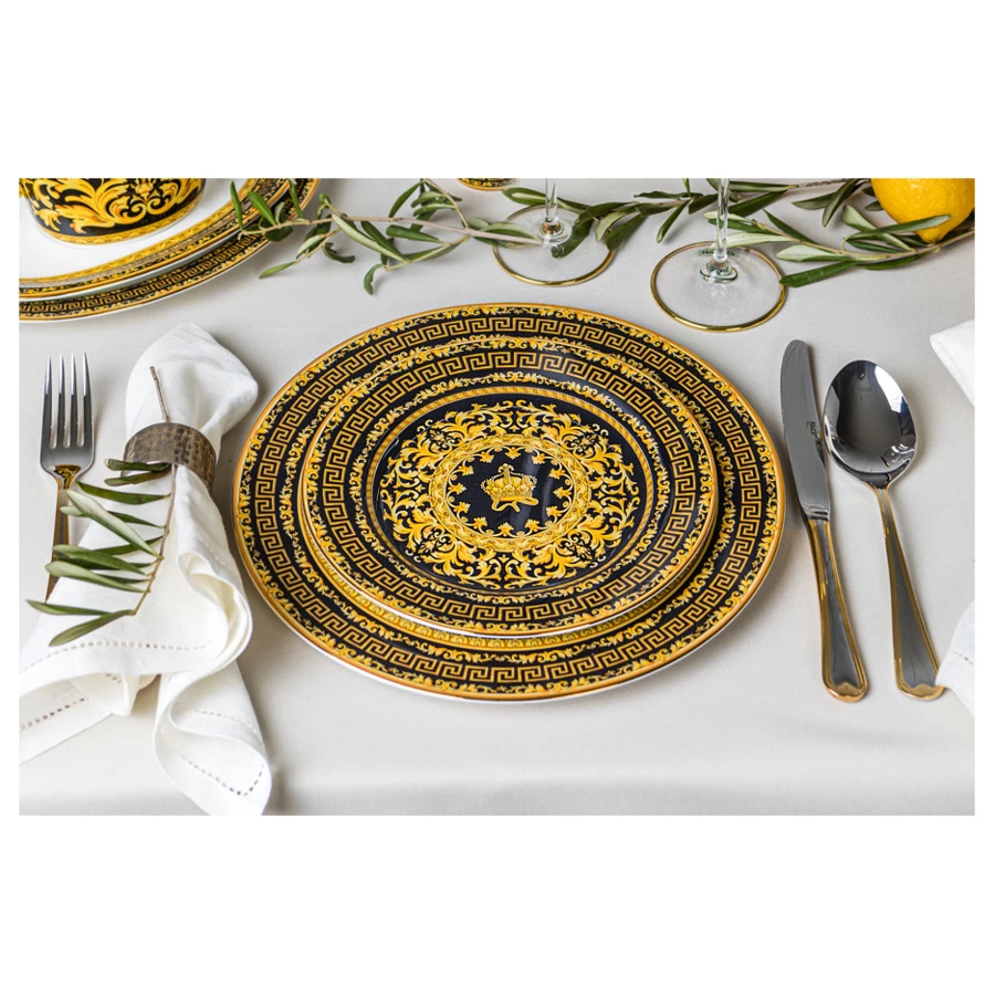 Набор столовых приборов Face Santorini Gold на 12 персон 75 предметов, золотой кант, дерев. коробка