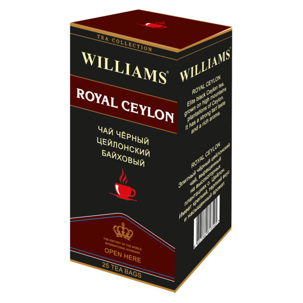 Чай черный цейлонский WILLIAMS "Royal Ceylon" в пакетиках 25шт. х 2г