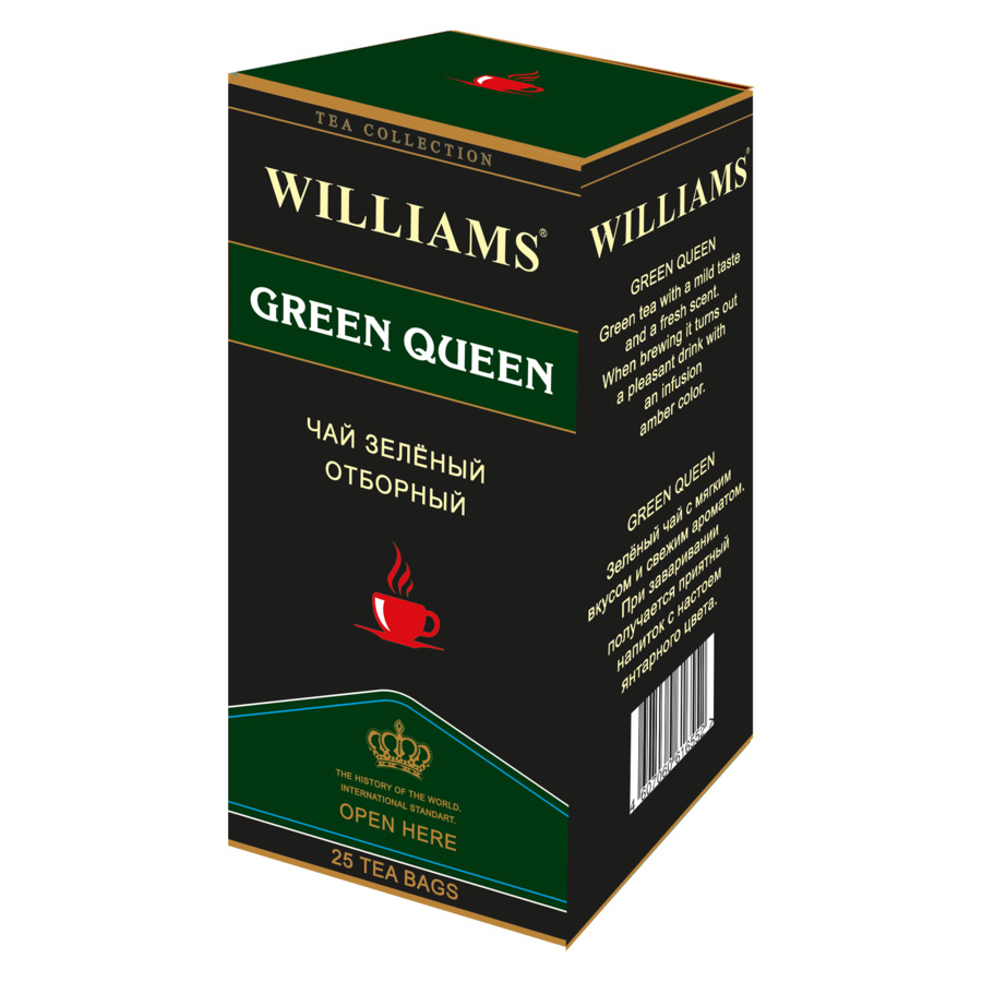 Чай зелёный WILLIAMS Green Queen в пакетиках 25шт. х 2г чай зелёный black dragon молочный 25×2 г