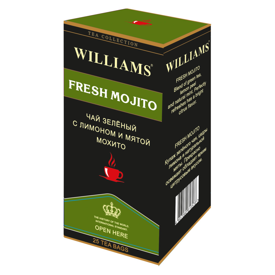 Чай зелёный с ароматом лимона и мяты WILLIAMS Fresh Mojito в пакетиках 25шт. х 2г чай фруктовый williams wild fruit в пакетиках 25шт х 2г шиповник каркаде малина