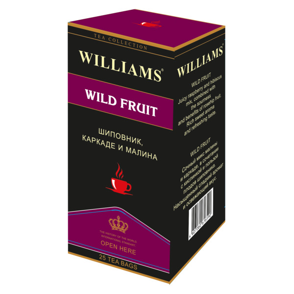 Чай фруктовый WILLIAMS "Wild Fruit" в пакетиках 25шт. х 2г (шиповник, каркаде, малина)