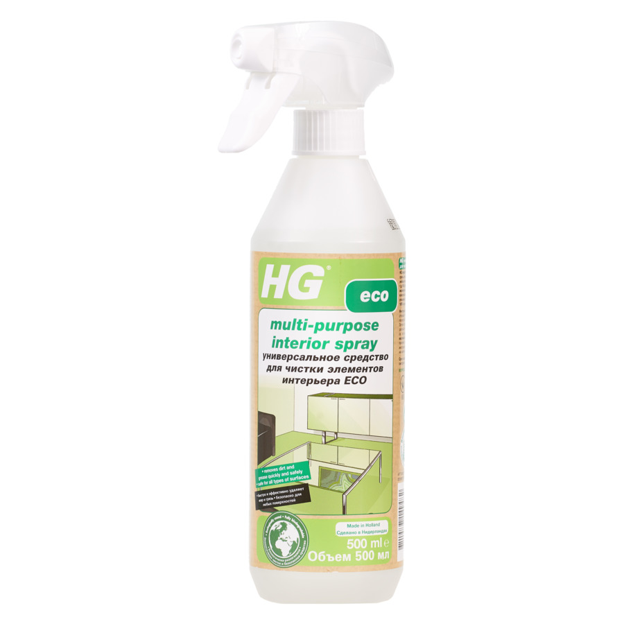 Универсальное средство для чистки элементов интерьера ЭКО HG, 0,5л средство hg для очистки кухонных поверхностей из натурального камня 500 мл