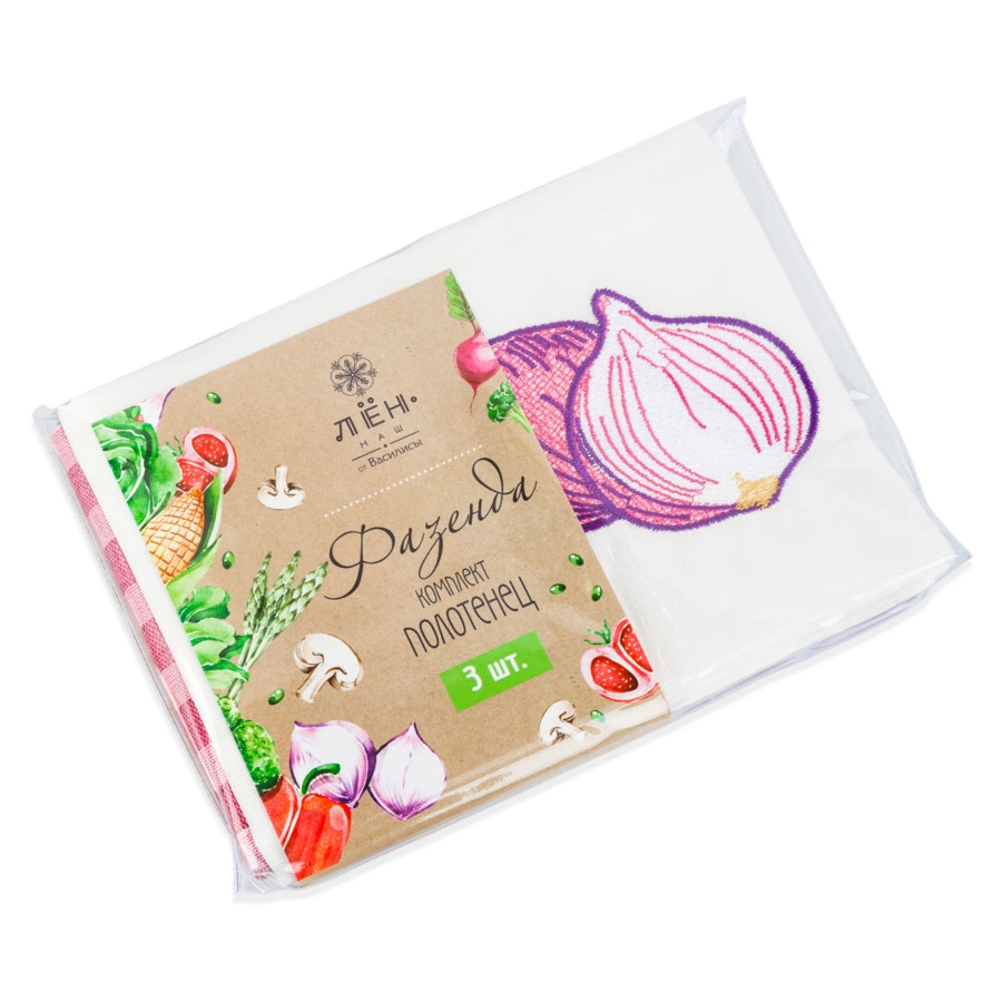 Набор кухонных полотенец Василиса Фазенда Лук, 3 шт, 50х70 см, полулен