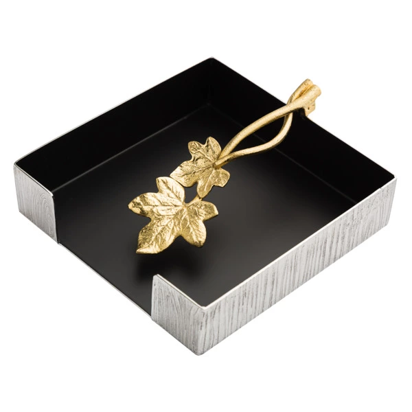 Салфетница Michael Aram Плющ и дуб 13см, сталь нержавеющая, серебристо-золотистая