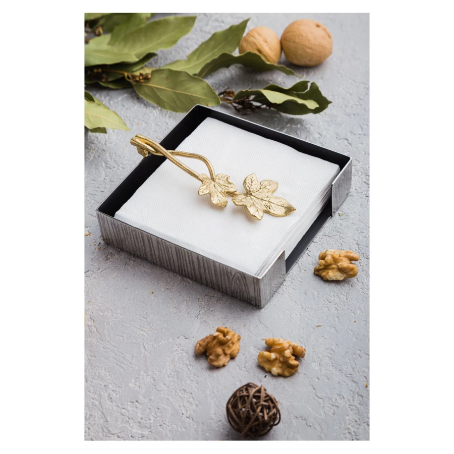 Салфетница Michael Aram Плющ и дуб 13см, сталь нержавеющая, серебристо-золотистая