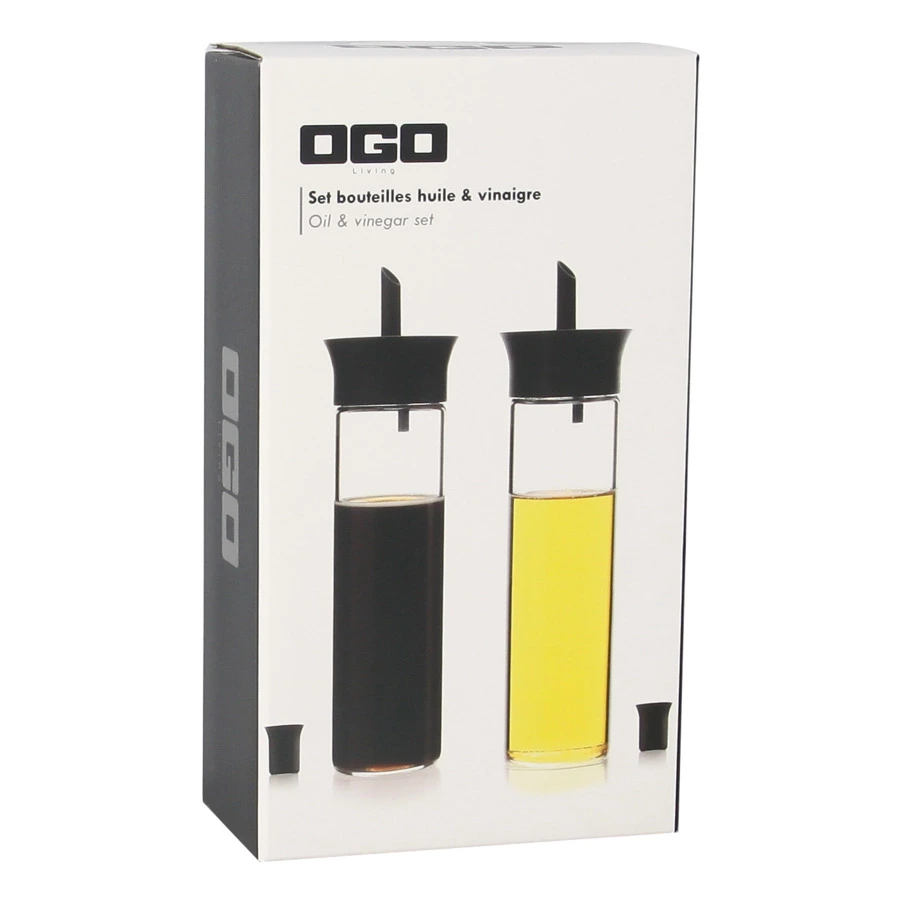 Набор бутылочек для масла и уксуса с дозатором OGO 350 мл 22 см, стекло, черный