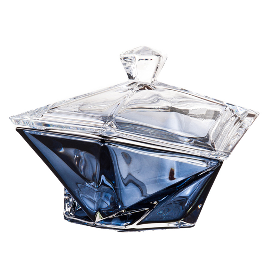 Конфетница с крышкой Crystalite Bohemia "Оригами" 16см, синяя