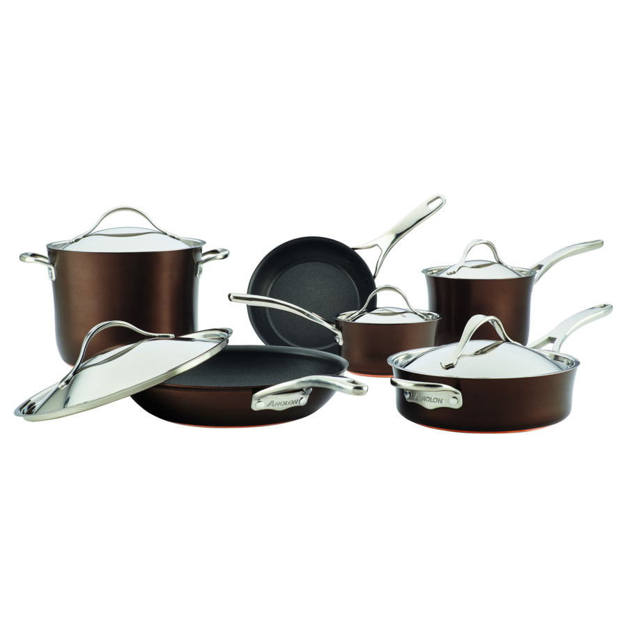 Набор кухонной посуды из 11 предметов Anolon Nouvelle Copper Luxe Sable цена и фото