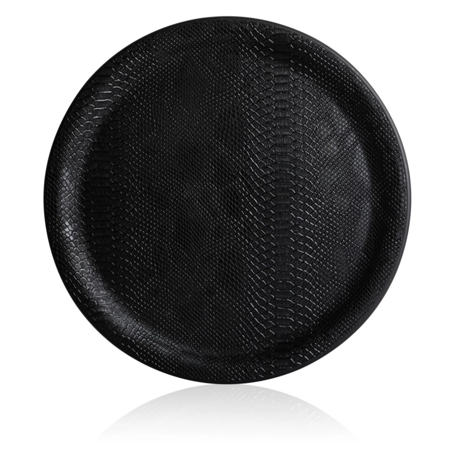 Поднос PLATEX Dragon черный d36см, имитация кожи змеи