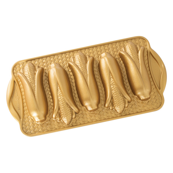 Форма для выпечки 6 кексов 3D Nordic Ware Кукуруза 500мл, 36х18см, литой алюминий (золотая)