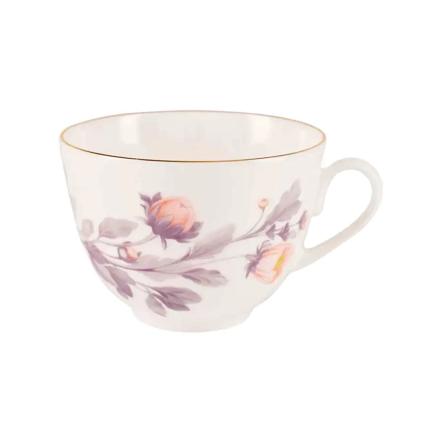 Чашка чайная с блюдцем ИФЗ Нежный пион Весенняя 250 мл, фарфор костяной, серый