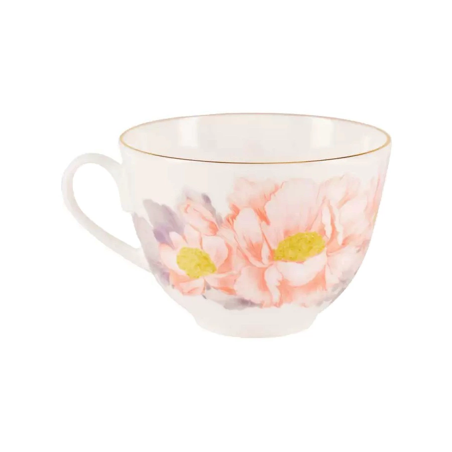 Чашка чайная с блюдцем ИФЗ Нежный пион Весенняя 250 мл, фарфор костяной, серый