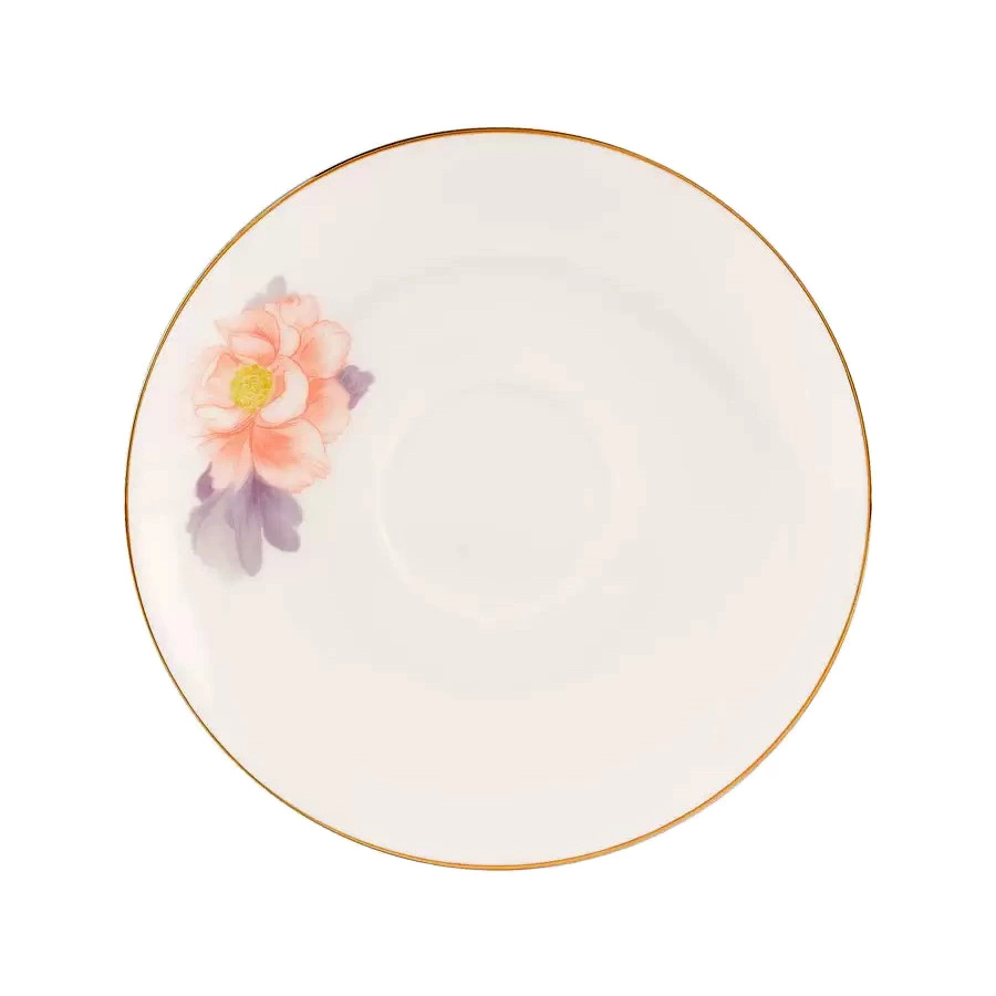 Чашка чайная с блюдцем ИФЗ Нежный пион Весенняя 250 мл, фарфор костяной, серый