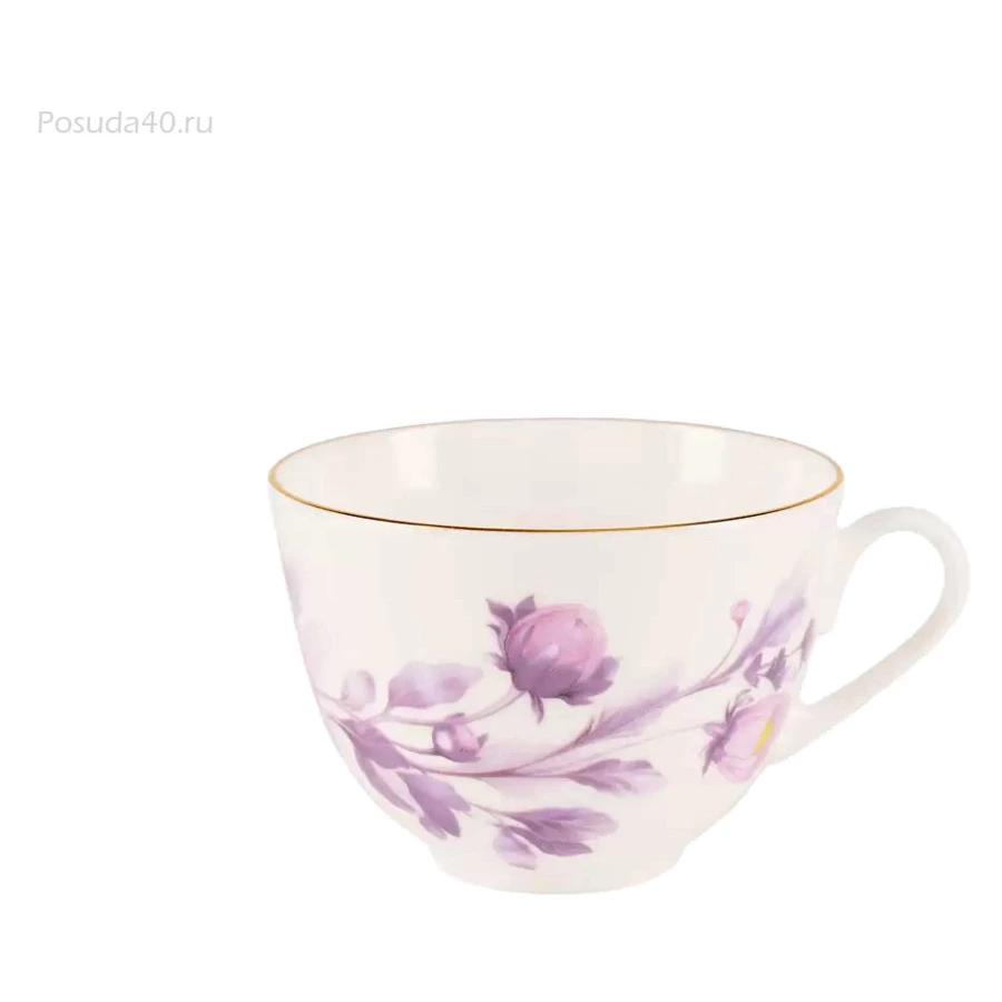 Чашка чайная с блюдцем ИФЗ Нежный пион Весенняя 250 мл, фарфор костяной, сиреневый