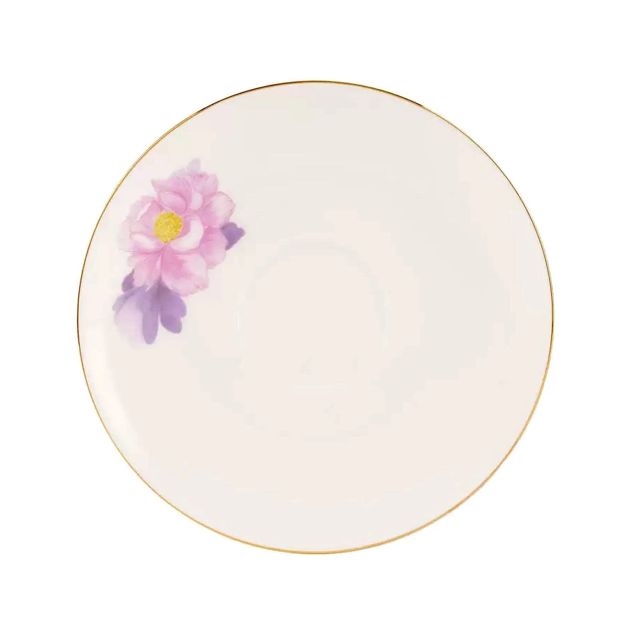 Чашка чайная с блюдцем ИФЗ Нежный пион Весенняя 250 мл, фарфор костяной, сиреневый