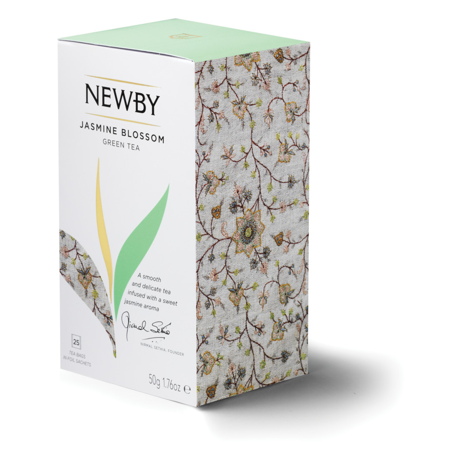 Чай зеленый ароматизированный Newby Jasmine Blossom 50г/25шт, пакетированный чай зеленый ароматизированный newby jasmine blossom листовой 125г в жестяной банке