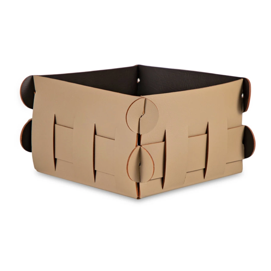 Корзинка ADJ Shlesser 13x13x8 см, кожа натуральная, капучино