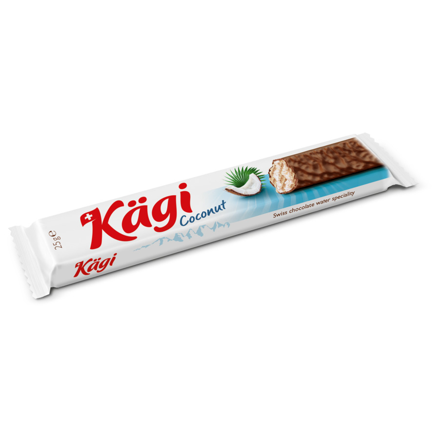 Вафельный батончик в молочном шоколаде Kaegi Coconut 25 г батончик халва 17 17 подсолнечная клубника в молочном шоколаде 50 г