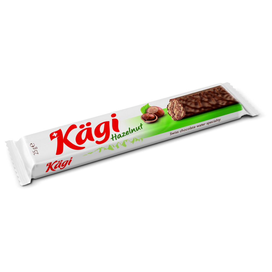 Вафельный батончик Kaegi Hazelnut с фундуком в молочном шоколаде, 25г цена и фото