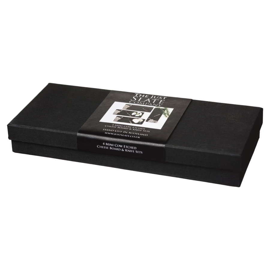 Набор сервировочных досок с ножами The Just Slate Company Высокогорный бык  29x11 см, 4 шт