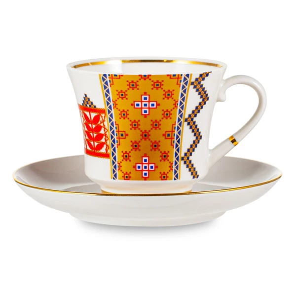 Чашка чайная с блюдцем ИФЗ Банкетная Русский стиль  Рушник, фарфор твердый