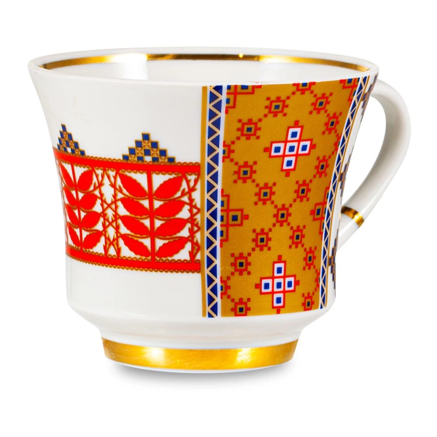 Чашка чайная с блюдцем ИФЗ Банкетная Русский стиль  Рушник, фарфор твердый