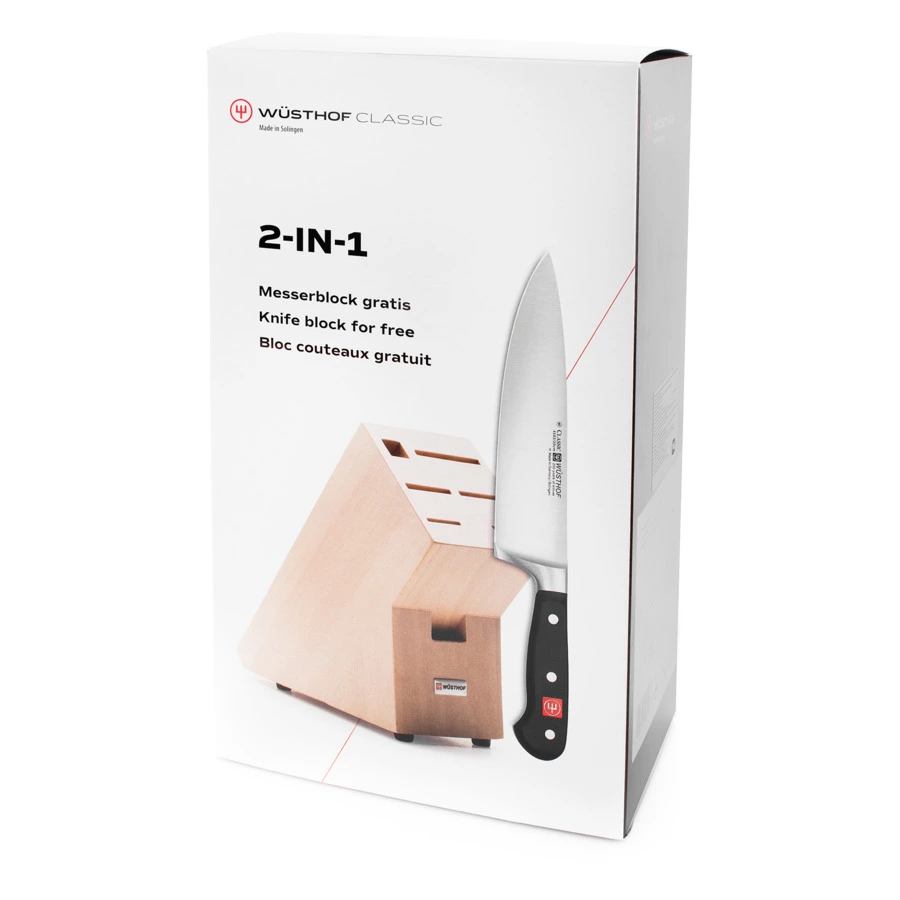 Нож профессиональный Шеф WUESTHOF Classic 20см, в подарок подставка для ножей, светлый бук