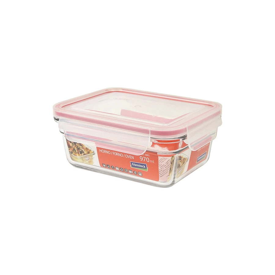 Контейнер прямоугольный Glasslock 970мл, для духовки, синий силикон, стекло