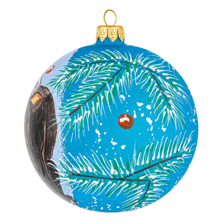 Игрушка елочная шар Bartosh Бычок у новогодней елки, стекло