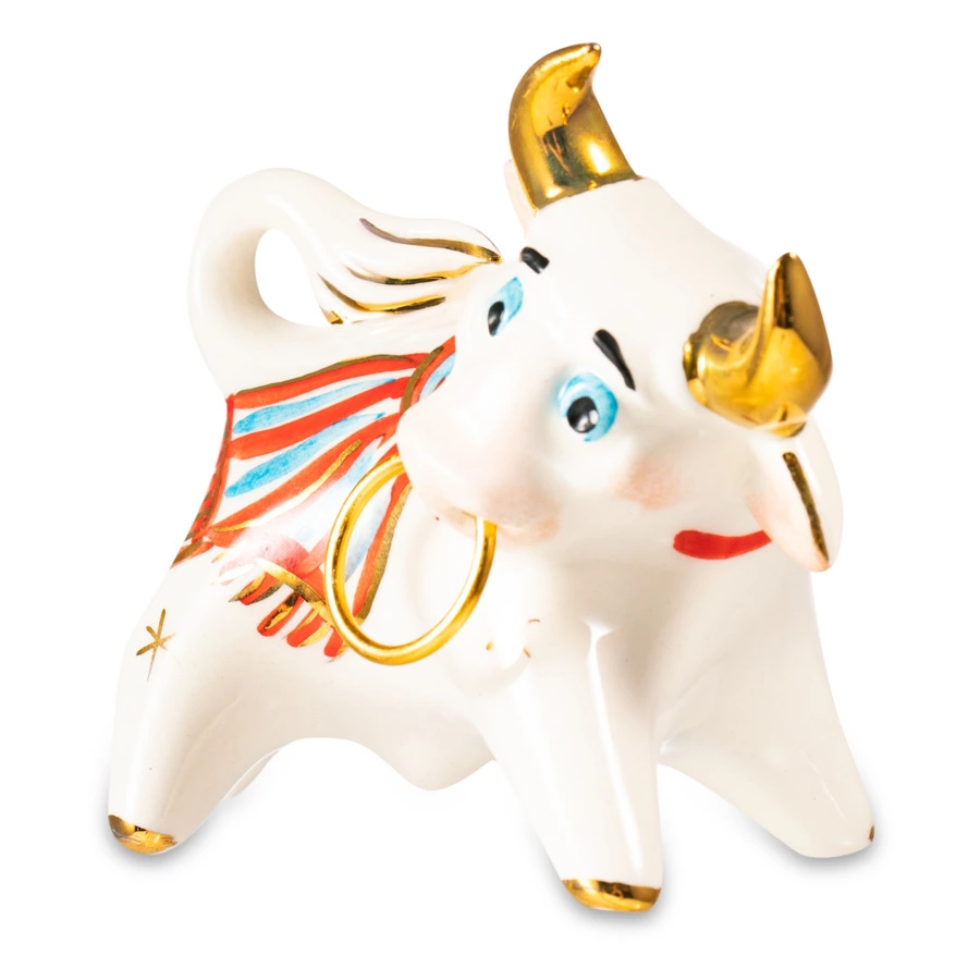 Елочная игрушка фарфоровая "Бычок в шарфике", 8см