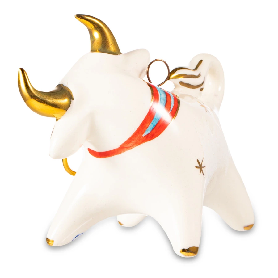 Елочная игрушка фарфоровая "Бычок в шарфике", 8см