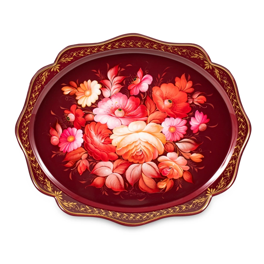 Поднос прямоугольный Жостовская фабрика декоративной росписи Родной 38х30см, сталь нержавеющая, п/к