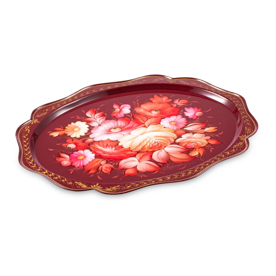 Поднос прямоугольный Жостовская фабрика декоративной росписи Родной 38х30см, сталь нержавеющая, п/к